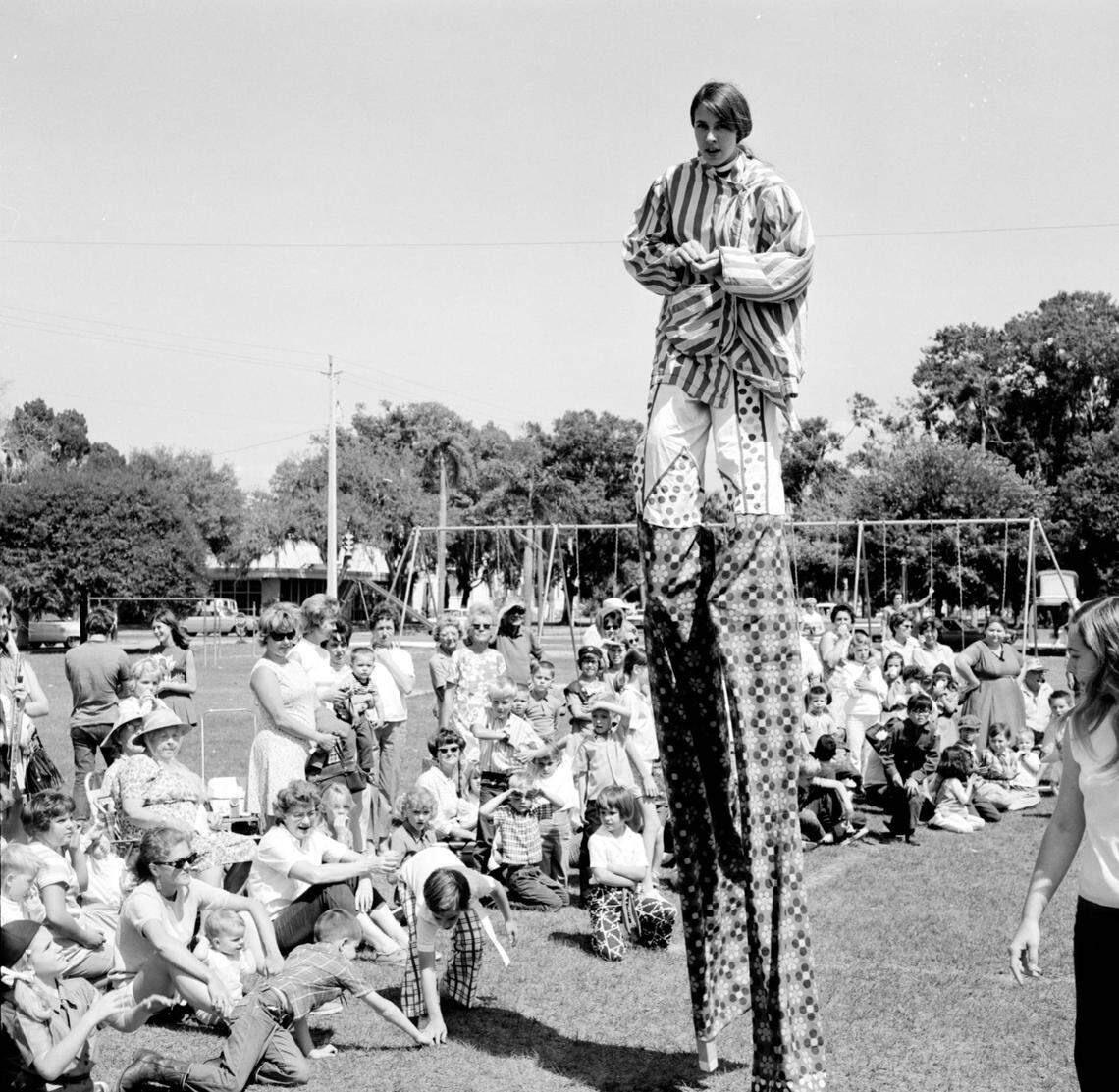 A person performs for a crowd during the DeSoto Celebration.