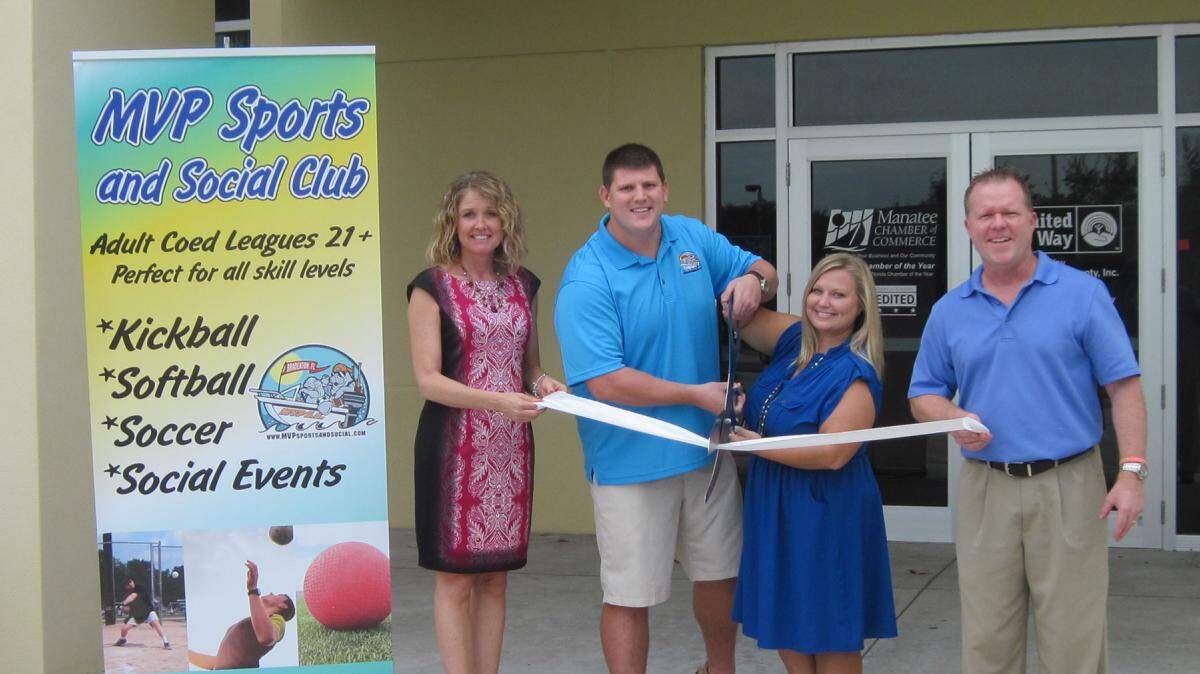 A ribbon cutting was held for MVP Sports and Social Club, 1224 Trailhead Dr., Bradenton. The company offers coed sports for adults 18 and up, including kickball, soccer and softball, and organizes exclusive social events and tournaments. For more information, call 941-524-3662 or mvpsportsandsocial.com. 
 Do you have a ribbon cutting you'd like to submit? Send them to Angie Monroe at amonroe@bradenton.com. 
 Photo courtesy of Manatee Chamber of Commerce.