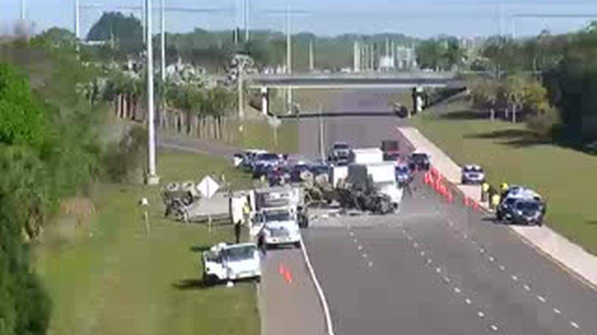 At least one person died in a crash Monday morning on southbound Interstate 75 near Laurel Road in Sarasota County. The southbound lanes are closed, and traffic is being diverted off the highway at State Road 681. (Florida Department of Transportation)