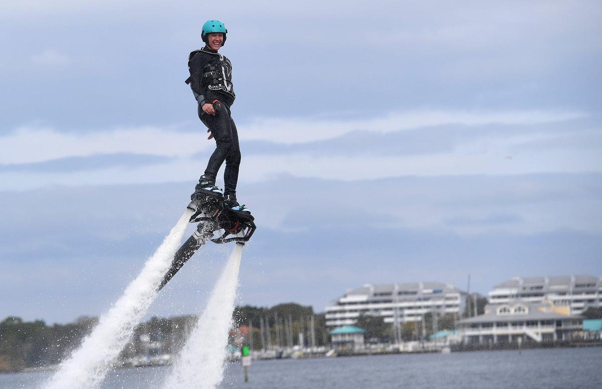 Flyboarders will show their stuff during the Bradenton Area River Regatta along the Manatee River.