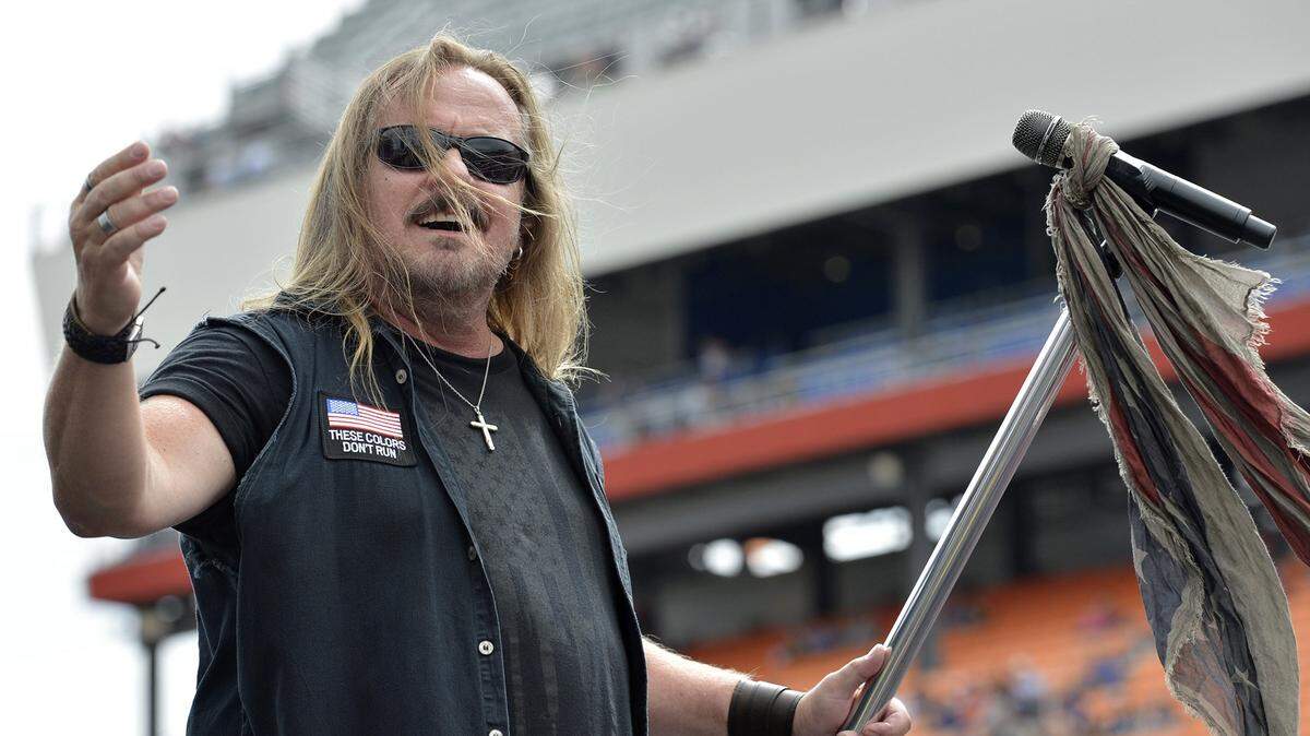Lynyrd Skynyrd performs at the Charlotte Motor Speedway before the start of the Coca-Cola 600, Sunday, May 28, 2017