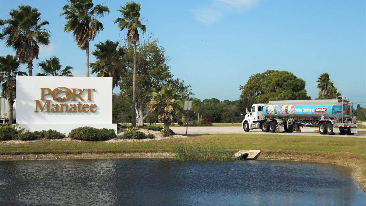 One of dozens of tanker trucks per day enters Port Manatee to load fuel to supply RaceTrac Petroleum Inc. locations throughout Southwest Florida. PROVIDED PHOTO