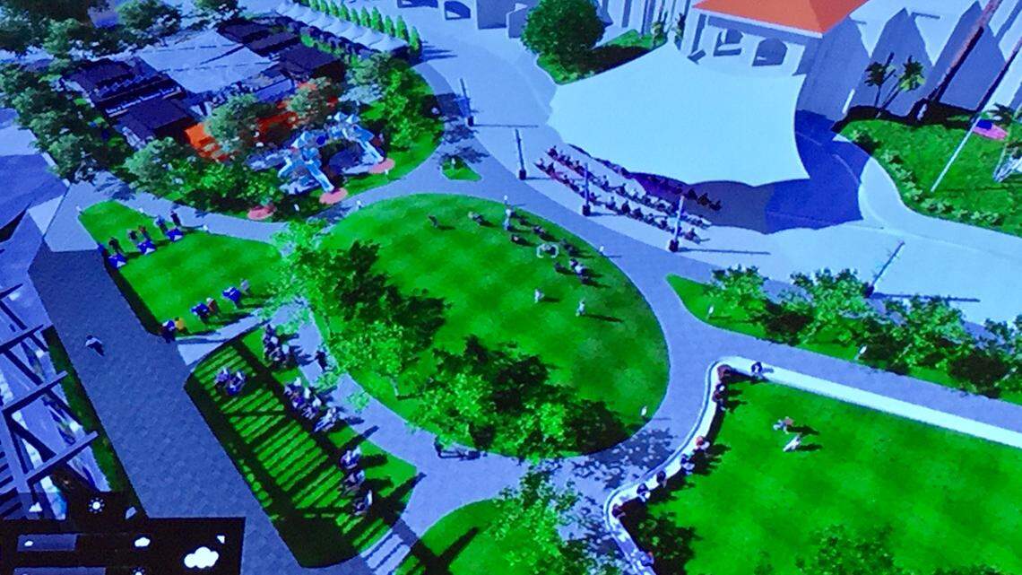 A virtual over head look at the new conceptual design of City Centre Plaza between the new parking garage and Bradenton City Hall shows a marketplace, green space, a viewing area for watching movies and plenty of amenities to draw people into downtown. How much it will actual cost will determine how many amenities stay in the proposed design, but the city is ready to move forward.