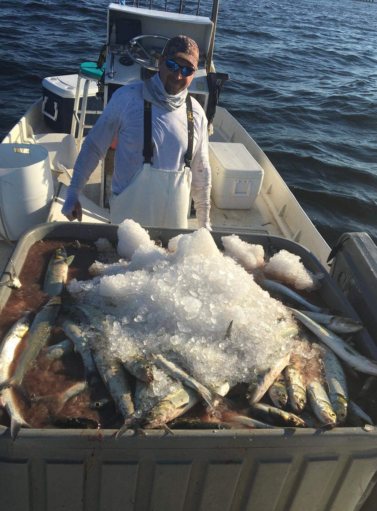 Commercial fisherman Tony Keehbauch shows off a recent day’s catch.