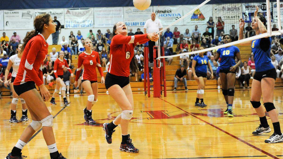Manatee High volleyball player Gabby Coulter bumps the ball.