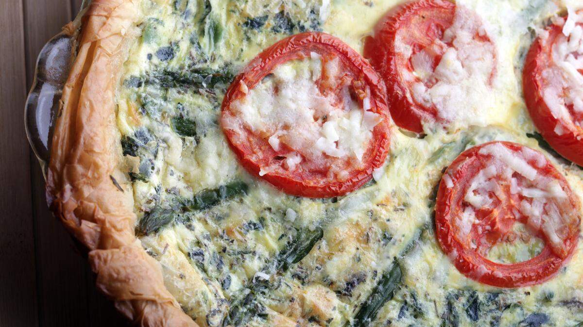 Asparagus quiche with a phyllo crust, and can also make a terrific for breakfast. TNS