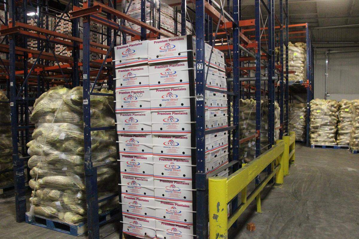Produce imported from Mexico and Central America by World Direct Shipping is stored in a refrigerated warehouse at Port Manatee awaiting shipment to wholesalers all over the United States.