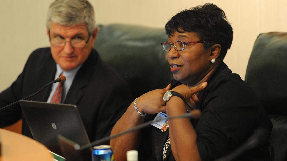 Manatee County School Board Chairman Robert Gause looks on as School Superintendent Diana Greene comments during the Nov. 10 school board meeting.
File photo/ GRANT JEFFERIES/Bradenton Herald