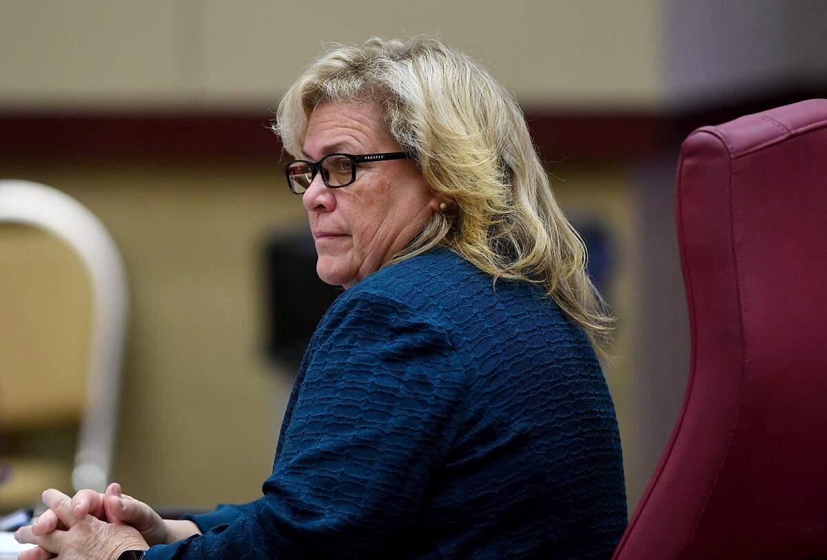 01/26/21--Manatee County Administrator Cheri Coryea listens as commissioners discuss terminating her contract during a meeting of the Board of County Commissioners Tuesday.