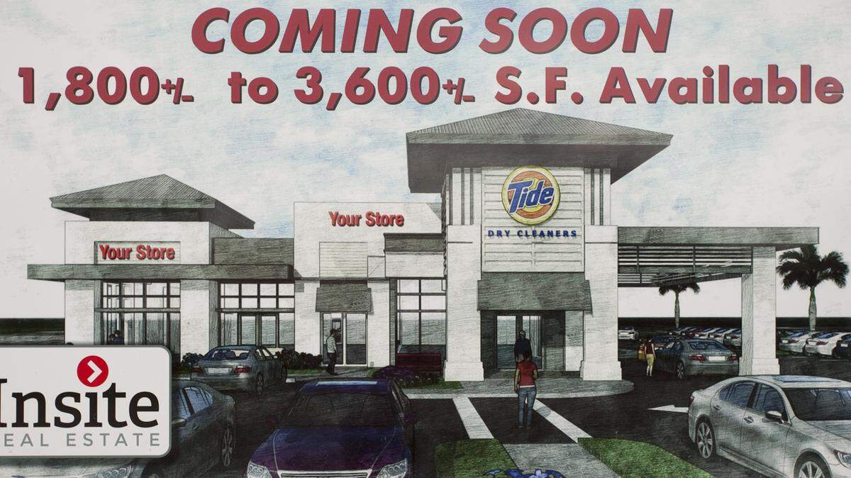 Conceptual art of a planned Tide-branded dry cleaning shop near the corner of Tuttle Ave and University Parkway show a three-bay retail center situated on about 1.3 acres in University Groves. MATT M. JOHNSON / Bradenton Herald