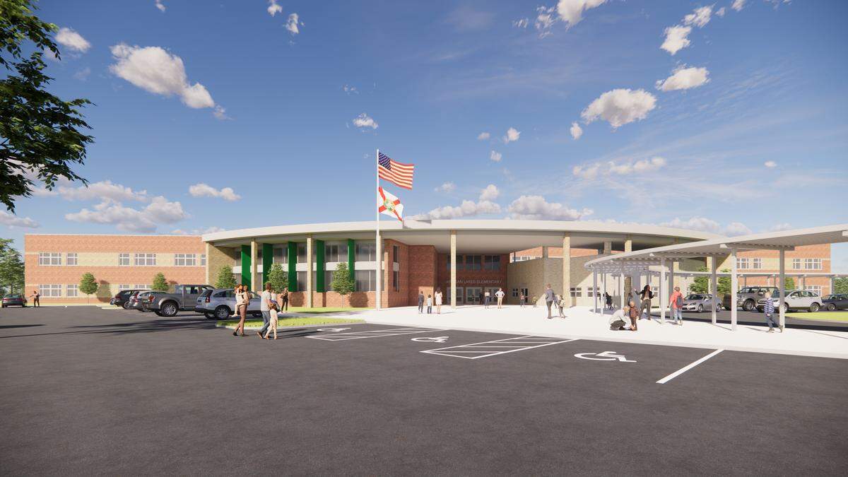 A rendering of the new Elementary School at Artisan Lakes, which will be located near Manatee County’s “Valor Commons” veterans connections hub. The school is set to open for the 2026-27 school year.