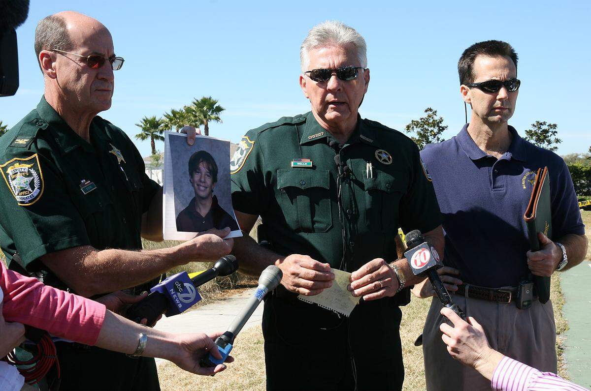 Then Colonel Brad Steube, Sheriff Charlie Wells and Public Information Officer Dave Bristow give a press briefing at the command center where law enforcement organized the search  for a missing boy.