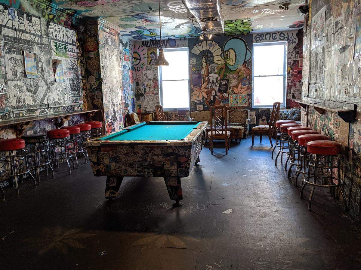 The upstairs space at Tattooed Mom, an offbeat bar in Philadelphia, will be the site of an art sale organized by a group of creatives benefiting a bond fund for detained immigrants on Decemeber 5, 2019.