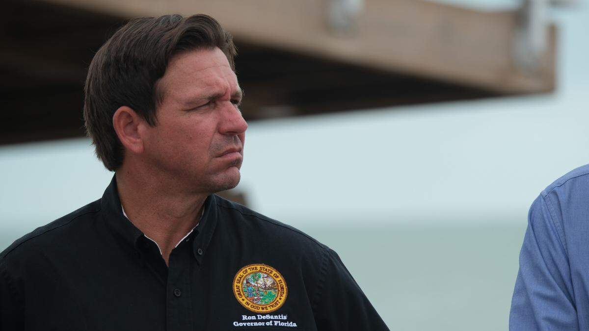 Florida Gov. Ron DeSantis visited Bradenton Beach on Sat., Sept. 28, 2024, to announce a plan to install a temporary road to replace Gulf Drive, which was destroyed by Hurricane Helene, on Anna Maria Island.