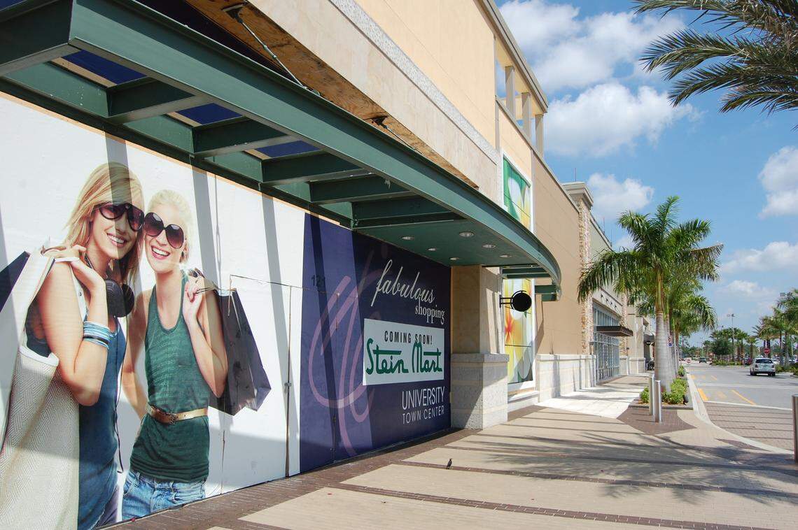 Showroom window posters announced Stein Mart’s arrival in 2010 at 119 N Cattlemen Road, in University Town Center.