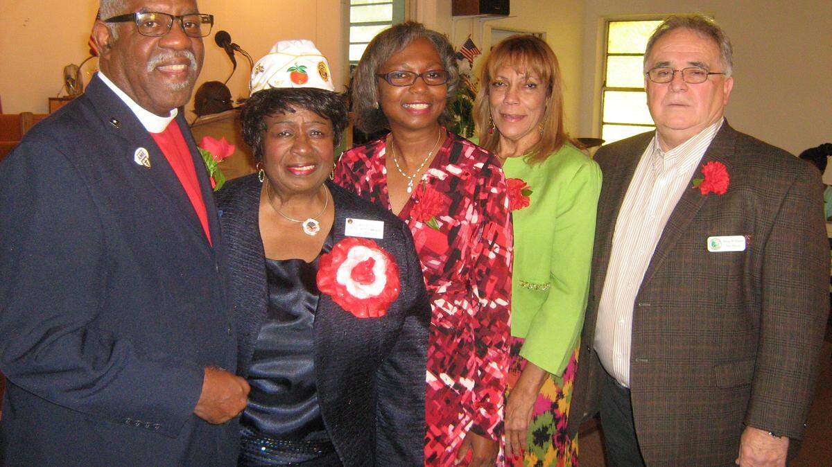 From left: The Rev. Frankie S. Fayson III, senior pastor of St. James African Methodist Episcopal Church; Central Area Cmdr. Eunice Butts; LaKay Fayson; Sheryl West; and Vice Mayor Brian Williams of Palmetto. PHOTO PROVIDED