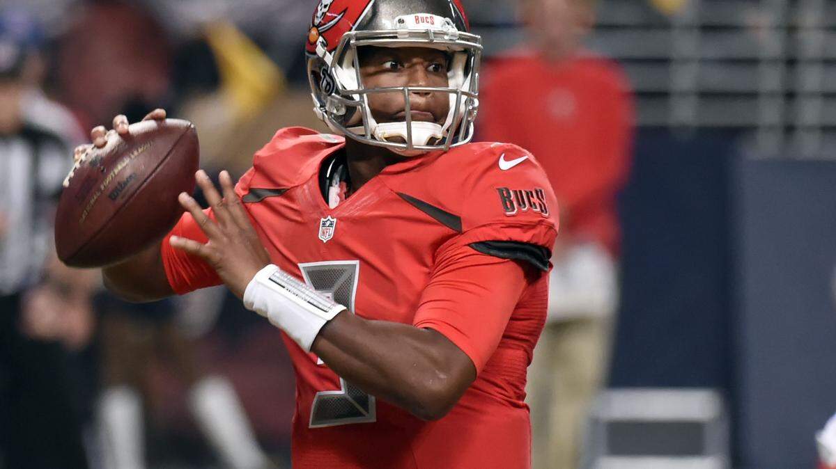 Tampa Bay Buccaneers quarterback Jameis Winston drops back to pass during the second quarter of an NFL football game against the St. Louis Rams on Thursday, Dec. 17, 2015, in St. Louis. (AP Photo/L.G. Patterson)