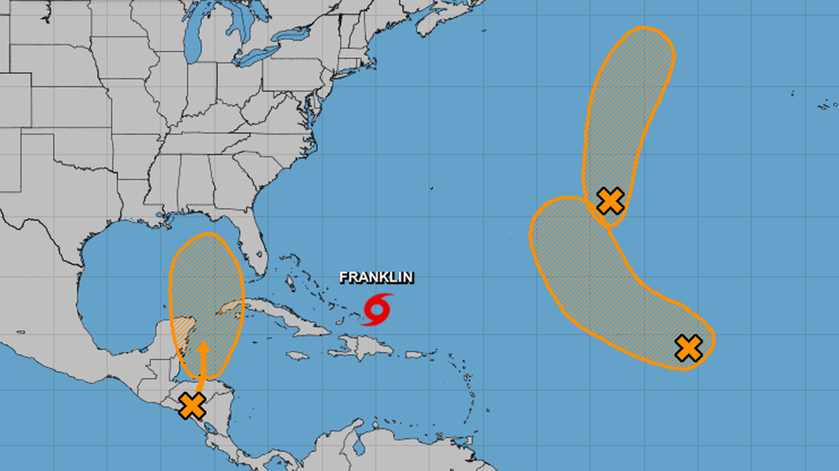 National Hurricane Center seven-day forecast as of 2 p.m. Thursday