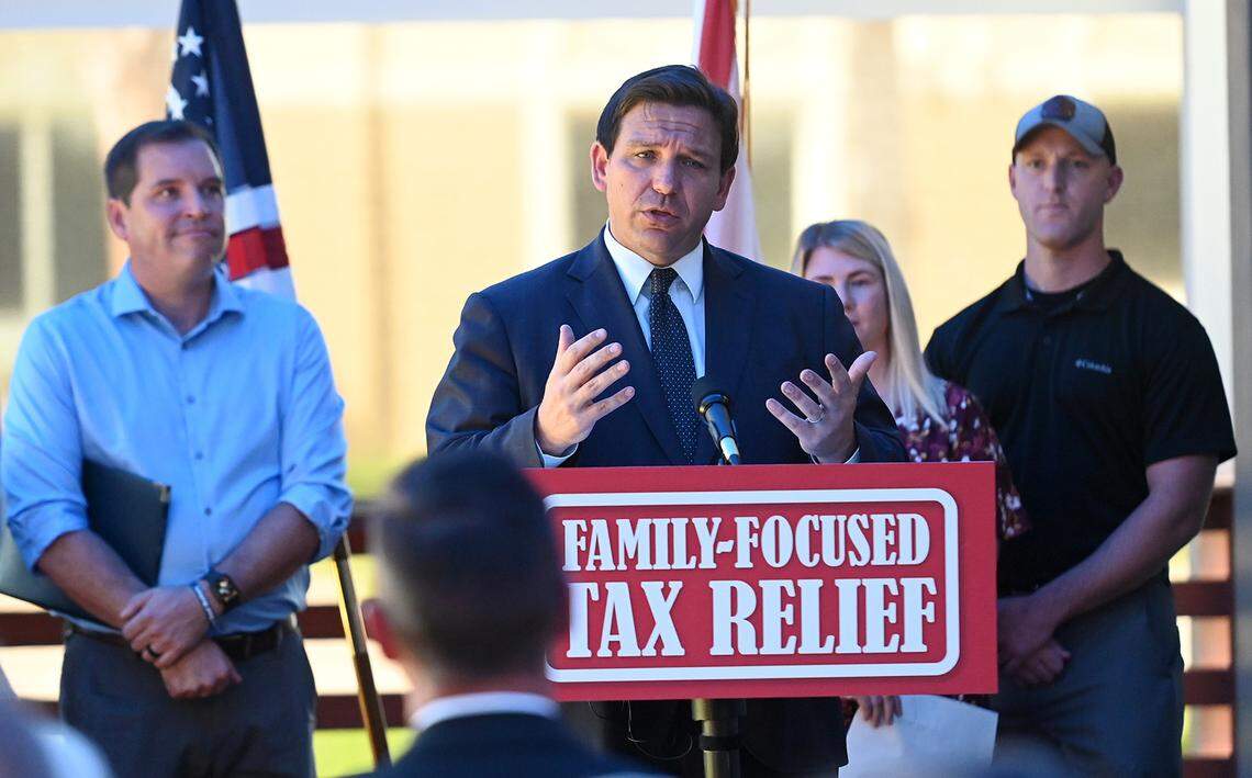 In addition to announcing a tax-relief proposal in an upcoming legislative session, Florida Governor Ron DeSantis took questions from reporters about flights of migrants from Florida to Martha’s Vineyard at a press conference in Bradenton.