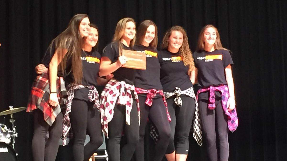The lip synce battle winners pose for a photo at Braden River High School on Friday night. The event, run by the Student Government Assocation, raised money to help the band director's son's medical expenses. PHOTO PROVIDED