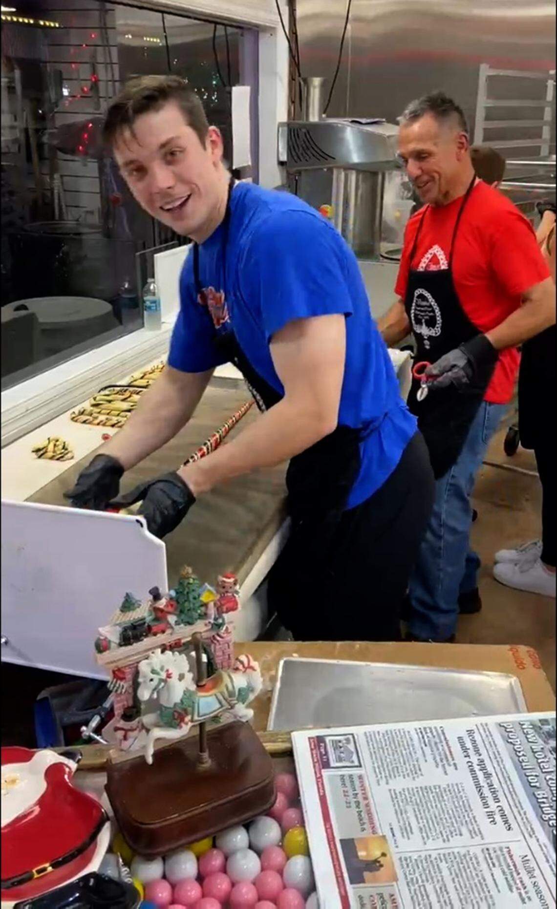 Sam Vrinios is the fourth generation in the Vrinios family that has been making candy canes during the holidays. Photo 2022.