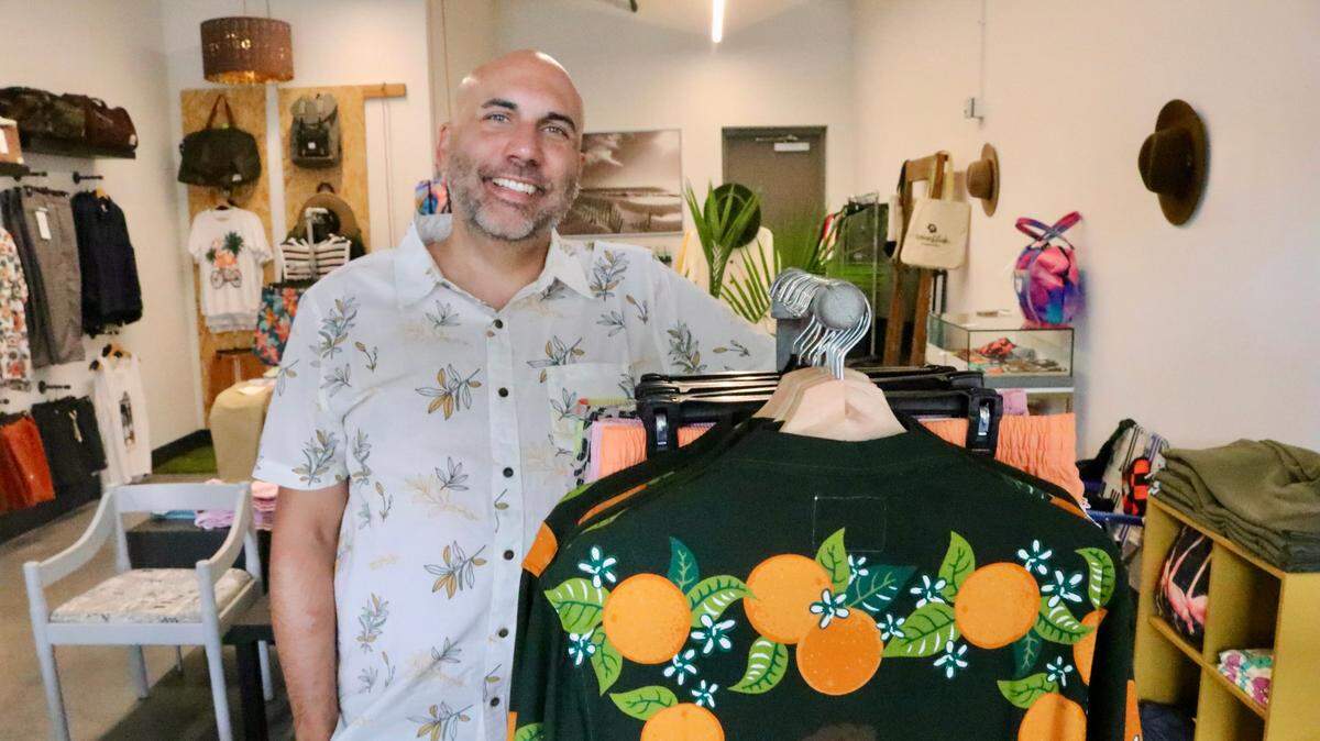 Matthew Peterson, shown 7/7/2022, recently opened The Stoked Flamingo mens clothing store in Bradenton’s City Centre building on Old Main Street.