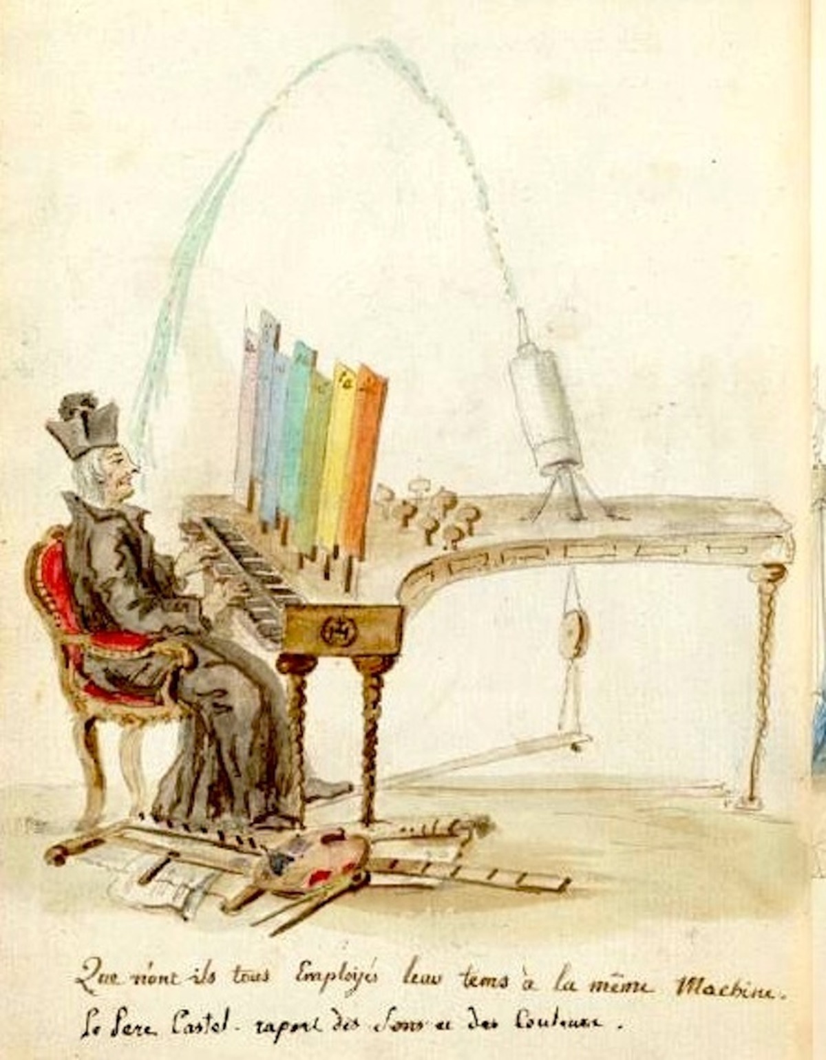 A caricature of Louis Bertrand Castel’s ocular organ from the mid-1700s.