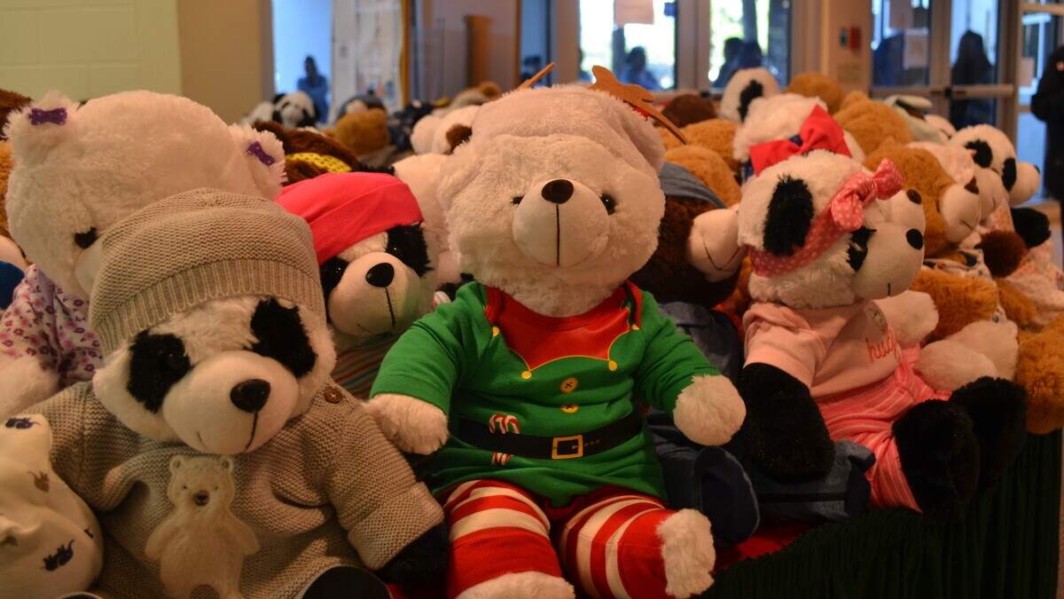In addition to bags full of gifts, each child age 3-5 received a unique teddy bear. Some of them had hand-sewn clothes.