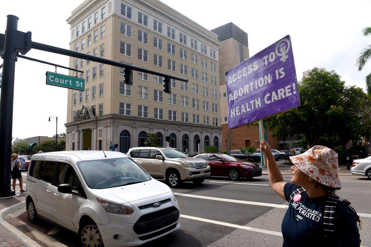 07/27/21--Carolina Zamora joined a group of around 40 pro-choice protestors to rally outside the Manatee County Administration Building to denounce the board’s decision to pursue restrictions on local abortions.