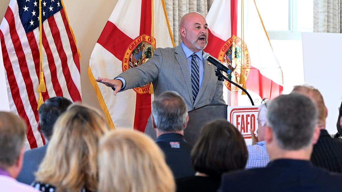Florida’s Chief Financial Officer, Blaise Ingoglia, held a press conference at Pier 22 in Bradenton to announce what state leaders have called wasteful Manatee County Government spending on Thursday, Oct. 16, 2025.