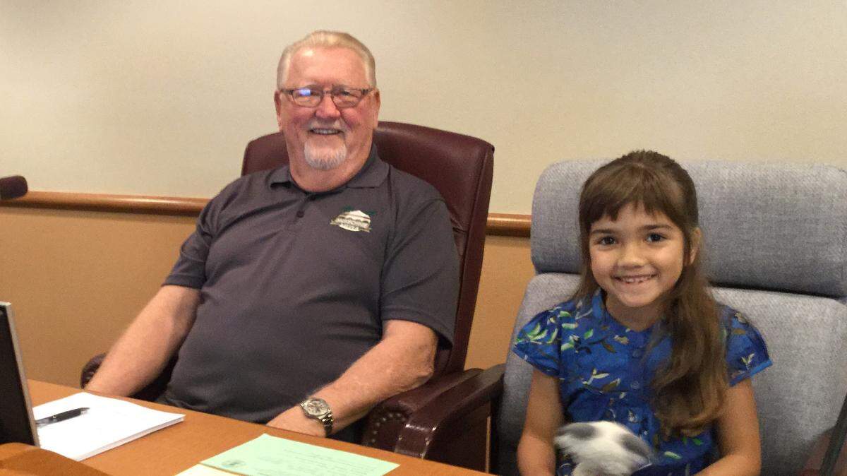 Kensie Waller, 7, attended the Bradenton City Council meeting Wednesday as the winner of a Bradenton Christian School contest. Waller was "Mayor for the Day," received a certificate of appreciation and the key to the city from Mayor Wayne Poston.MARK YOUNG/Bradenton Herald