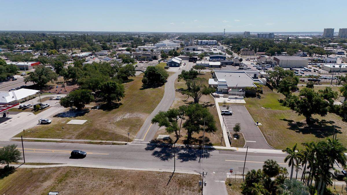The vacant lot just north of the new Palmetto Police Station is one possible location for a new city hall in Palmetto on April 28, 2026.
