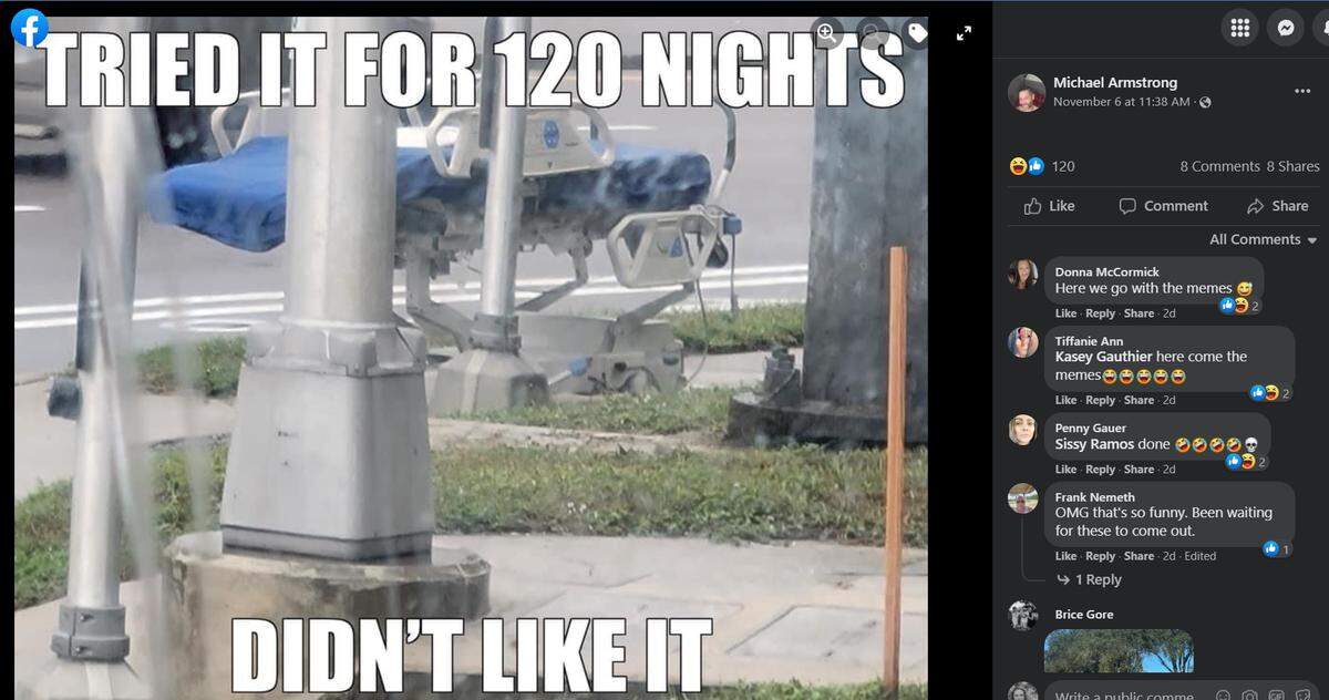 A hospital bed that mysteriously appeared near a busy Manatee County intersection last week brought out the humor in local social media users.