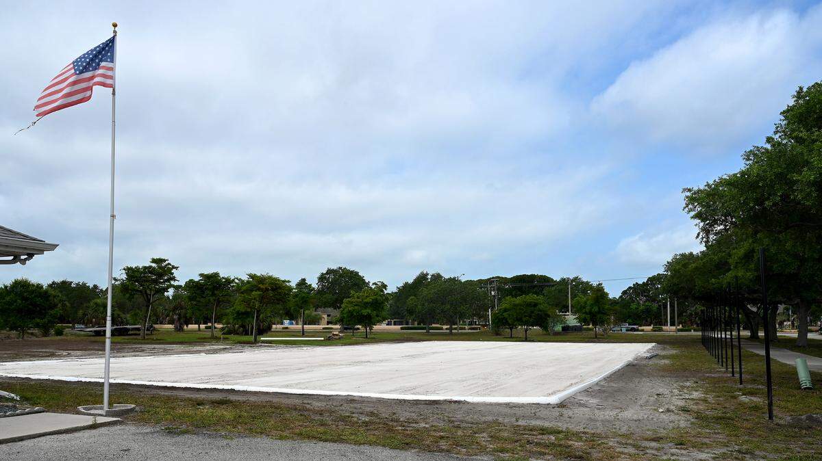 A sand volleyball court is under construction at G.T. Bray Park on Thursday, May 16, 2024.