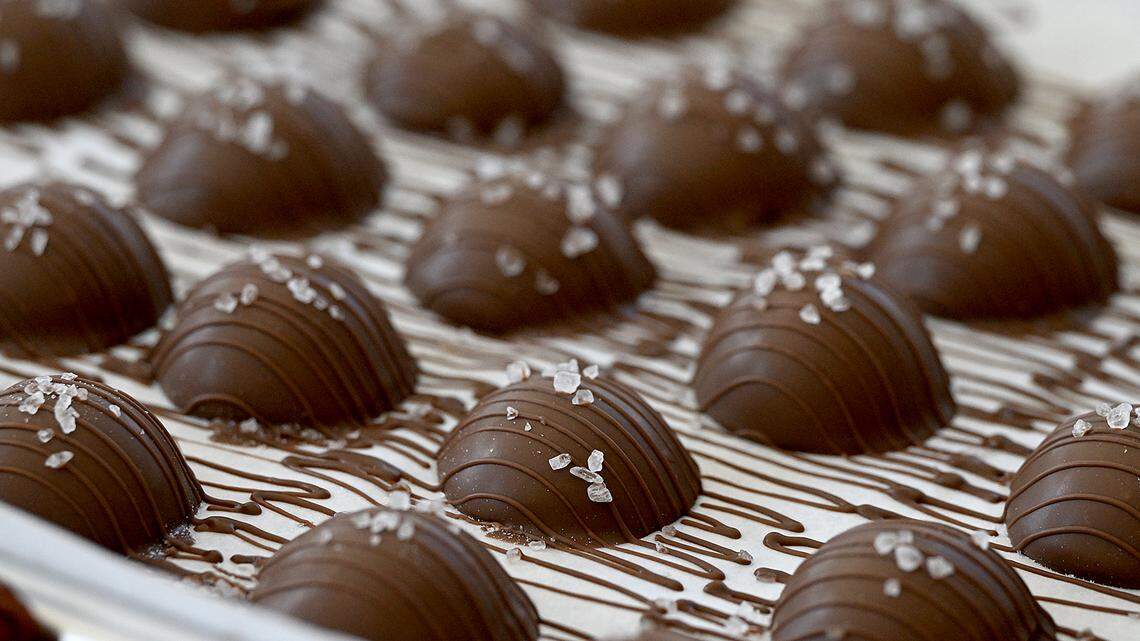 Salted caramels at the Chocolate Emporium at 216C Pine Avenue, Anna Maria, on August 6, 2025.