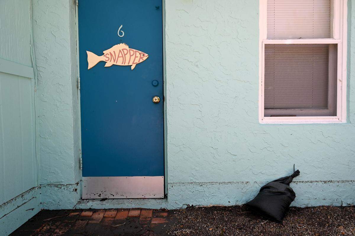 The high water mark can be seen on the outer walls of the Anna Maria Motel Resort after Hurricane Idalia passed on August 31, 2023.