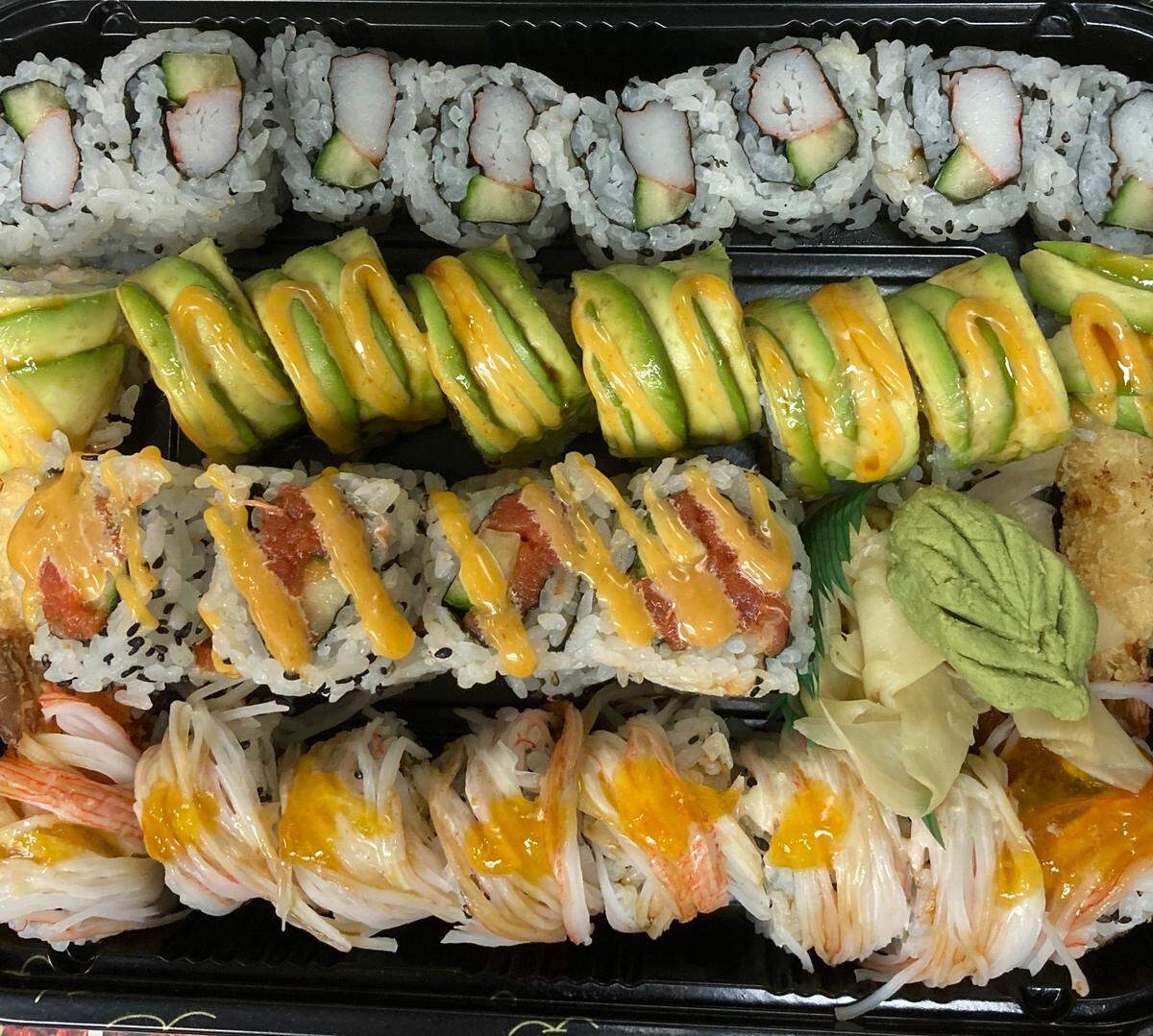 Yummy Tokyo Asian Fusion Bistro has a large selection of sushi. The restaurant is located at 9552 Buffalo Road, in the Gateway Commons shopping center on the southeastern corner of Moccasin Wallow Road and Interstate 75.