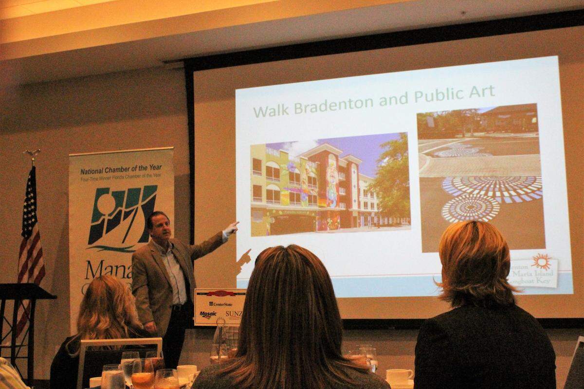 Elliott Falcione, executive director of the Bradenton Area Convention & Visitors Bureau, discussed the impact of tourism on the community during a Manatee Chamber of Commerce Headliners Luncheon on Wednesday.