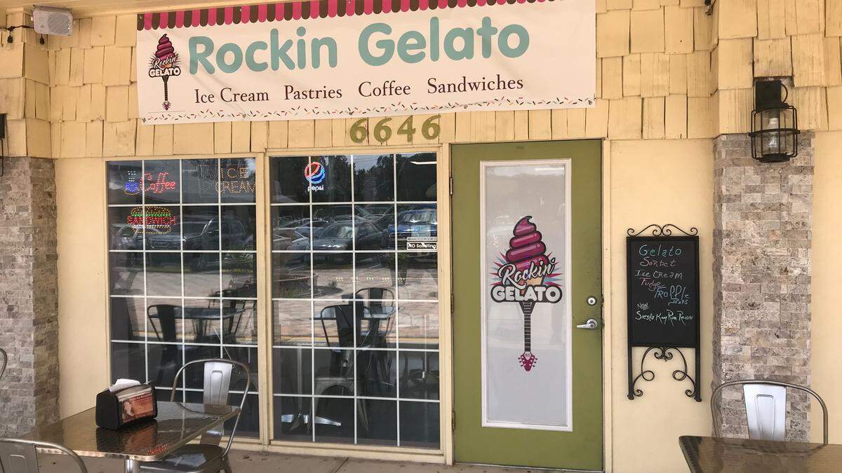 The walls at Rockin’ Gelato, 6646 Cortez Road W., are covered with rock and roll memorabilia collected over more than 30 years by owners Kathy and Gene Yeomans.