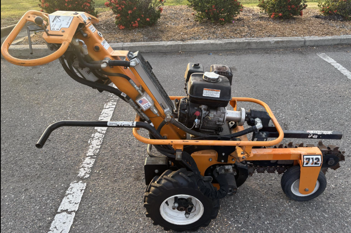 Miami-area residents Nakia Moore, 48, Jaquez Lane, 28, and Kitron Richardson, 18, are accused of using fake names and identification documents to rent equipment like this trencher that was never returned and then reselling it, according to the Manatee County Sheriff’s Office.