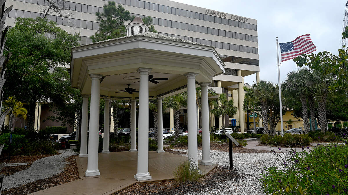 Presidents’ Day is Monday, Feb. 16 and trash collection schedules, in addition to government services, will be affected. The Manatee County Administration building in downtown Bradenton from the Historic Courthouse square is pictured in this April 2024 Bradenton Herald file photo.