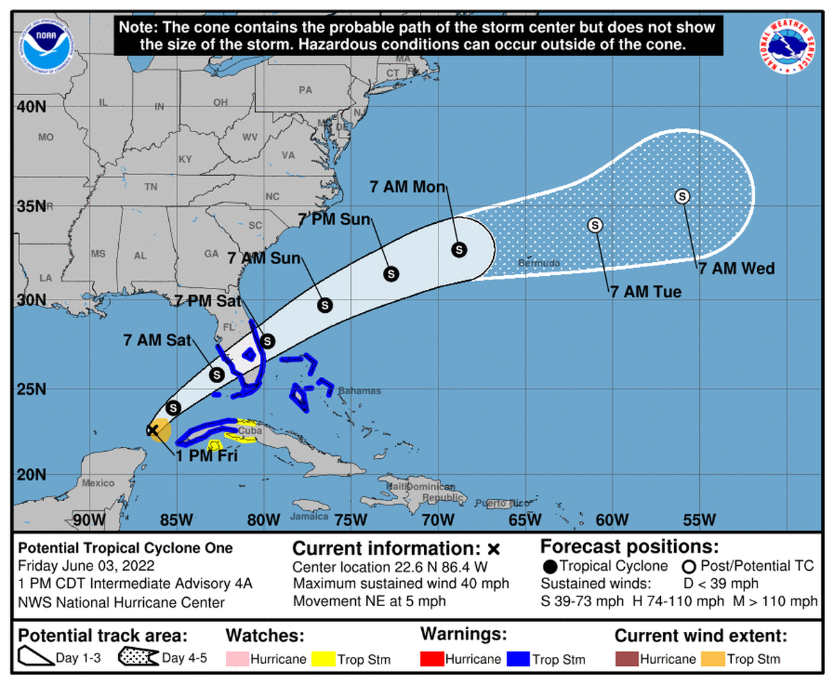 Forecast cone for Potential Tropical Cyclone One as of Friday afternoon