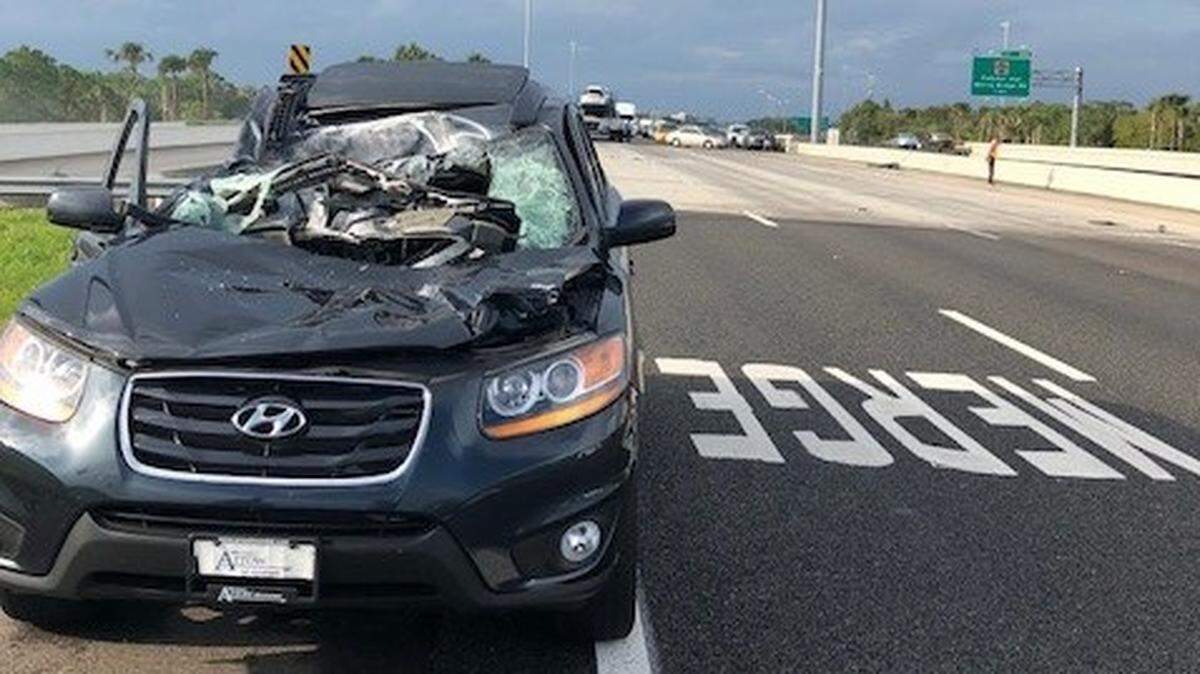 This 2011 Hyundai Santa Fe was carrying two passengers from Bradenton during last week’s crash. Their car was struck by the trailer portion of the falling tractor trailer. The man and woman sustained only minor injuries and were transported to a local hospital for treatment.