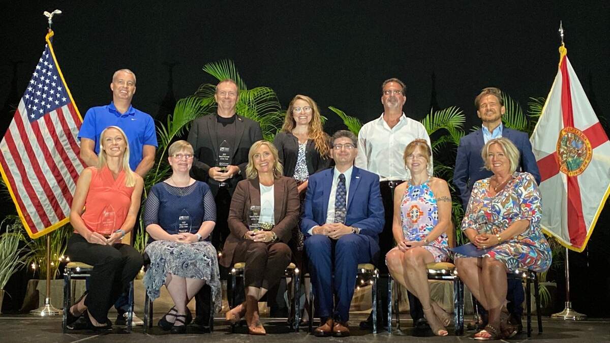 Winners of the 42nd Annual Small Business of the Year Awards presented Thursday, Aug. 18, 2022, included front, left, Dr. Lyndsey Bride of Adept Audiology, Dawn Stanhope of Boys & Girls Clubs of Manatee County, Allison Imre of Grapevine Communications, Dr. Paul Grivas of Grivas Law Group, P.A., Patty Giarrusso of Lost Pets Services, Jenny Schenk of Pineapple Kitchen, back, left, Rob Bride of Adept Audiology, Tony Daum of Excellence Performance, Lisa Grasso of Grapevine Communications, Jim Giarrusso of Lost Pet Services and Mike Schenk of Pineapple Kitchen.