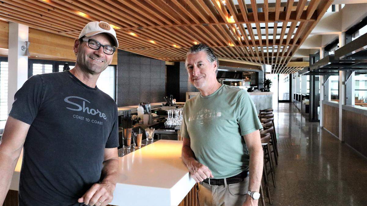 Tom Leonard, left, and John Mays are partners in Shore Longboat Key, a new restaurant located at 800 Broadway St., Longboat Key.