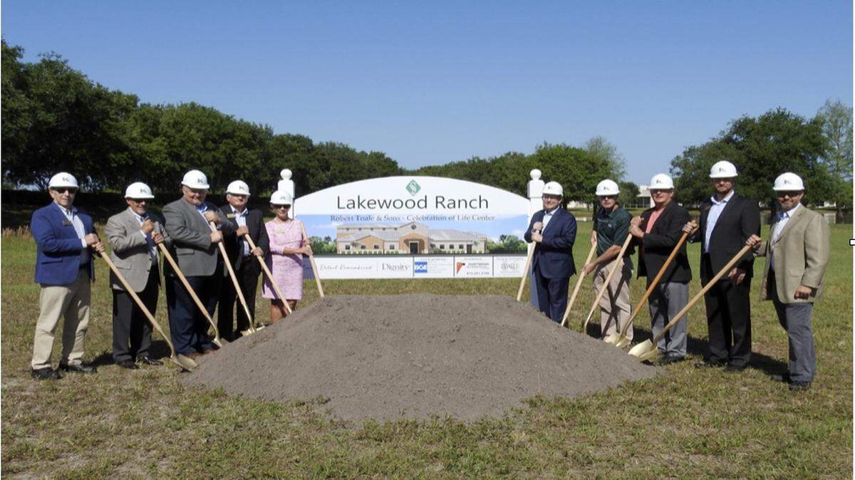 Dignity Memorial&nbsp;Providers of Florida recently held a ground breaking for Robert Toale & Sons Lakewood Ranch funeral home. Pictured are representatives from Robert Toale and Sons, Kellogg & Kimsey, Inc., and Hartmann Architecture.