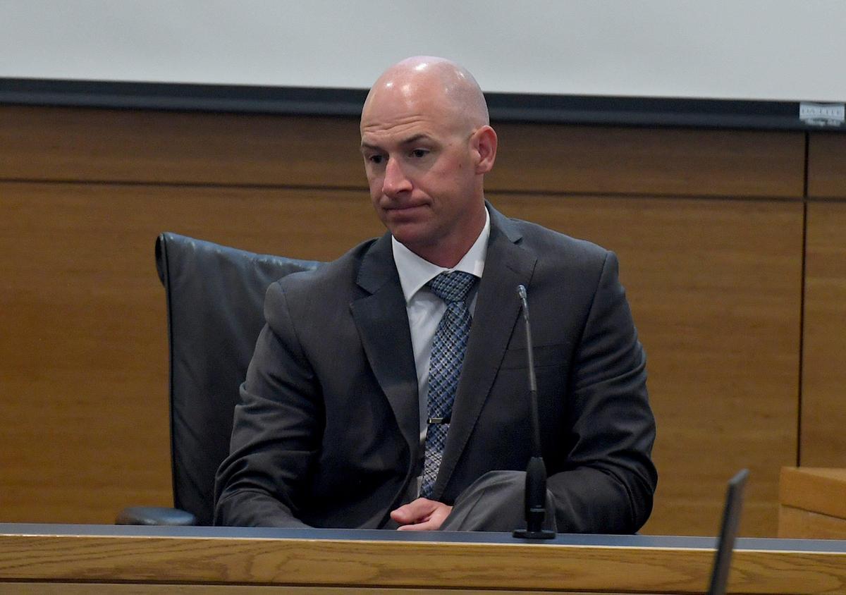 Bradenton Police Detective Michael Page sits on the witness stand as the jury listens to hours of recorded interviews with Eric Neri, charged in the death of baby Tariah White.