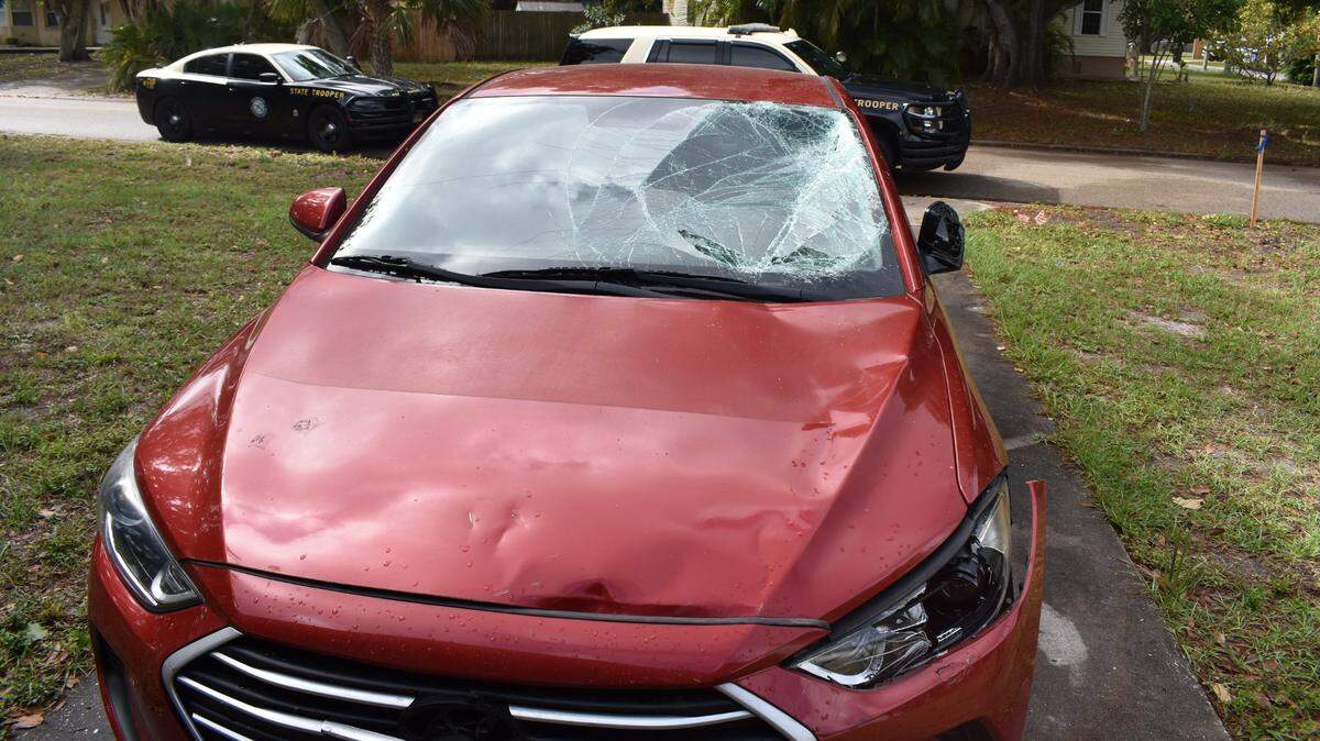 The Florida Highway Patrol said they believe John Arthur Sanfanandre was driving this red sedan when he hit and killed a bicyclist on State Road 70. Troopers arrested Sanfanandre, 84, on Wednesday, May 1, 2024.