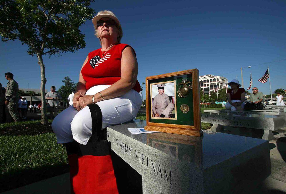 Too sick to attend the Memorial Day 2018 service, Gloria Erickson instead brought her “sweety” in spirit, in this boot camp photograph. Richard Langlois fought in Vietnam in 1966.