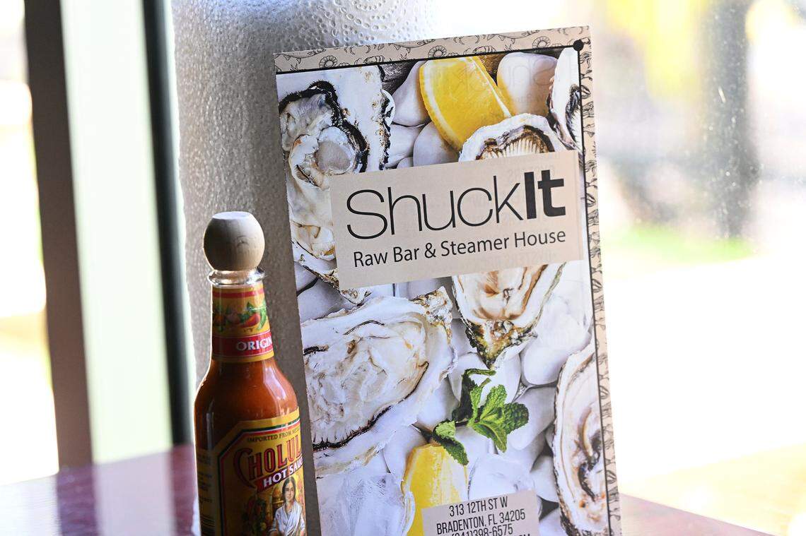 A menu for Shuck It on Main Street in downtown Bradenton on May 28, 2025.